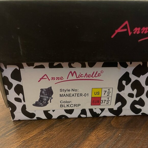 Anne Michelle Maneater Studded High Heels Black Stilettos Club Edgy Stud Sandal - Picture 7 of 7